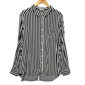 Jane And Delancey Women Top 2X Black White Striped Button Back Indie Sleaze Rock